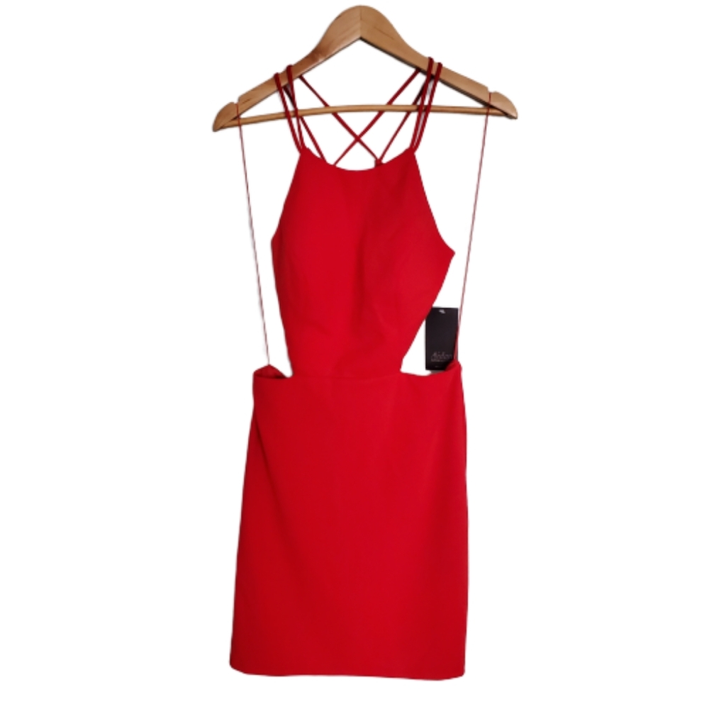 NWT Aidan Mattox Red Open Back Cut Out Dress